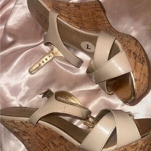 Guess Cream Wedges with Cork Platform
